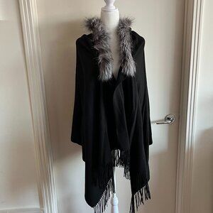 Beautiful Surell fur collared wool shawl!